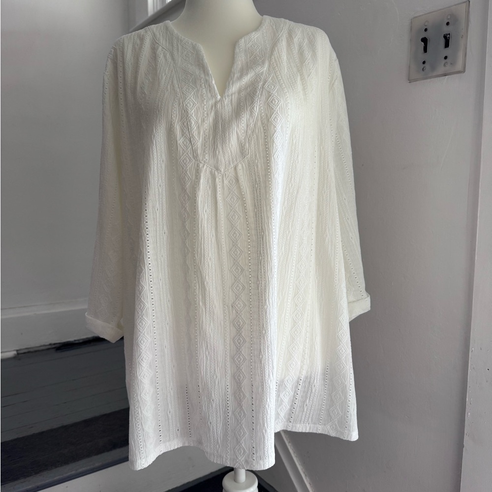 Nic+Zoe White Peasant Lace Knit Top